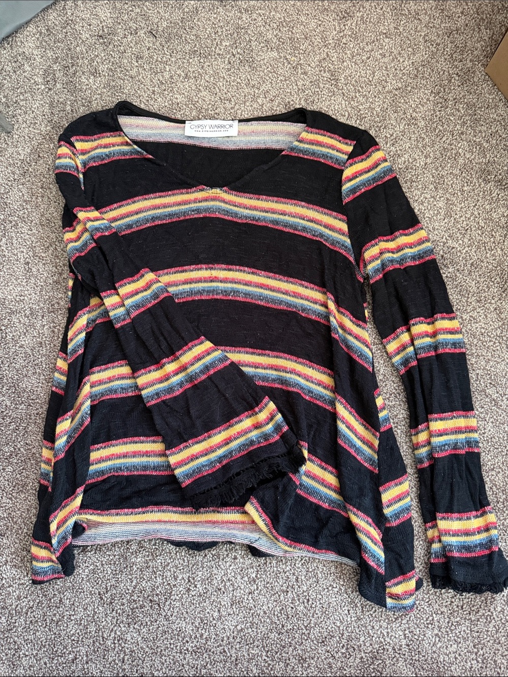 Vintage 2016core Gypsy Warrior Black Flare Long-Sleeve Knit with Stripes